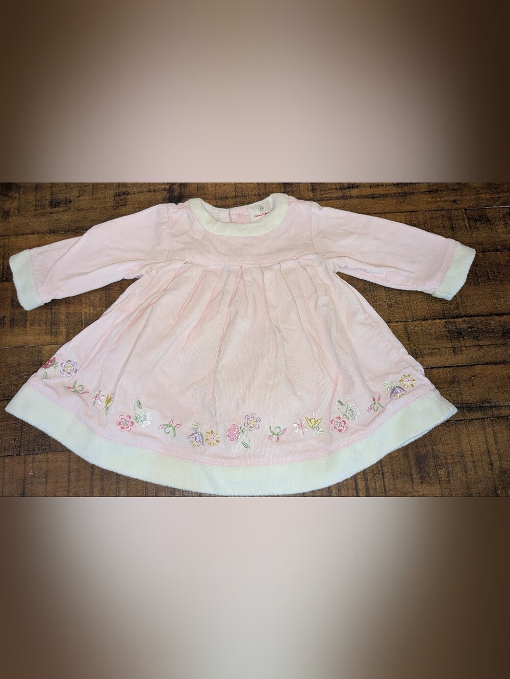 Hanna Andersson Pink Corduroy Floral Baby Dress With Ivory Cuffs, 70, Excellent